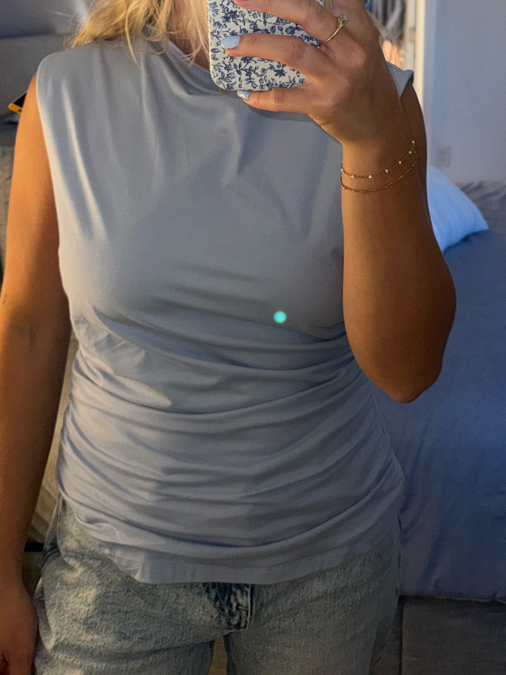 Rebecca Minkoff Pale Blue Sleeveless Ruched Tank Top